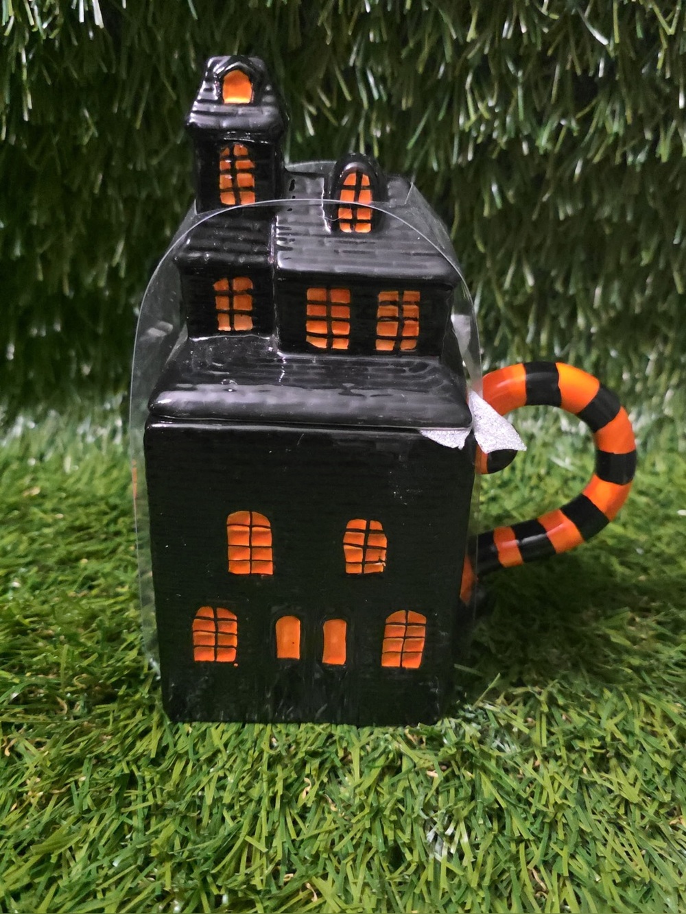 Halloween Black & Orange Haunted House Ceramic Mug - Unbranded